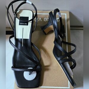 NEW Dolce Vita Black Baylor Leather Heels Square Toe Sandals